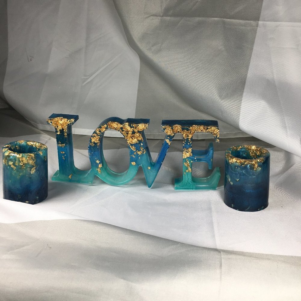 Resin Love Sign  2 matching Votive Candle Holders